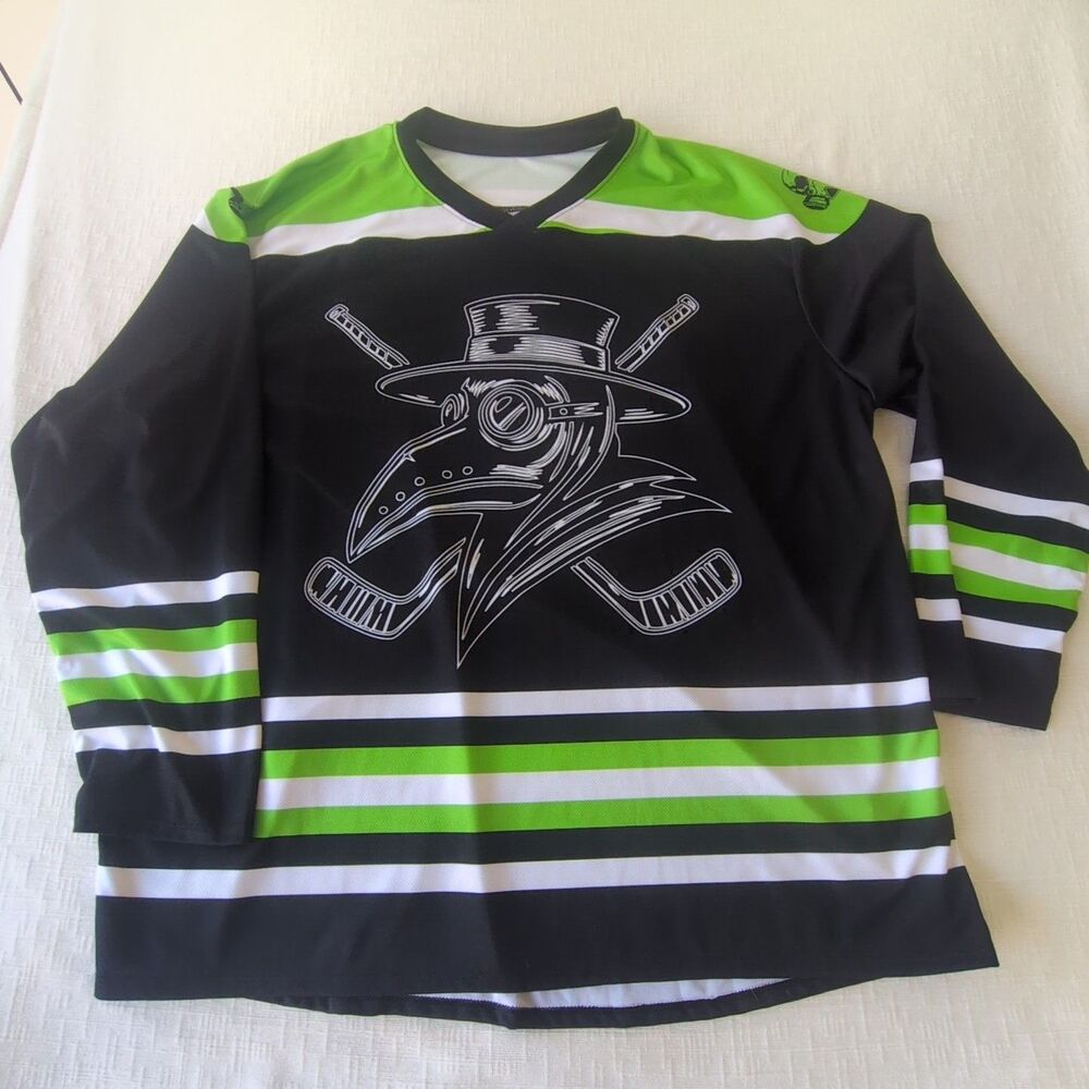 Doomsday Discs Recycled Hockey Jersey - Plague Doctor Men's 2XL Black and Green